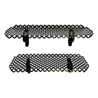 1960s Mid-Century Modern Boho Chic Pierced Metal Wall Mounted Shelves - A Pair For Sale