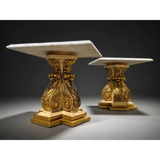 Abstract Pair of 1970 Fuggiti Studios Gilt Marble Top Pedestal Side Tables For Sale - Image 3 of 10