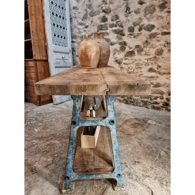 Large Mid-Century Industrial Kitchen Island or Worktable with Cast Iron Base, France, 1940s For Sale - Image 13 of 18