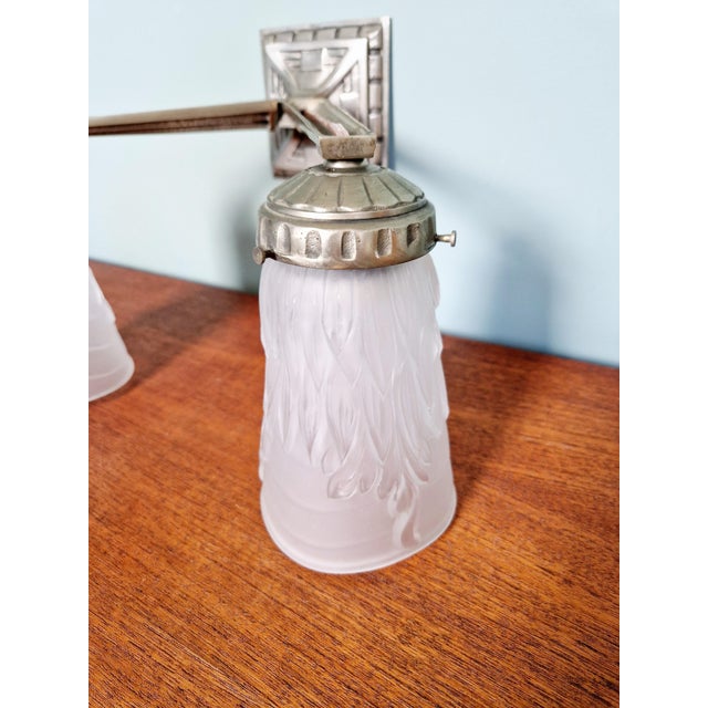 Art Deco Double Wall Light in Nickel-Plated Bronze, 1920s For Sale - Image 6 of 14