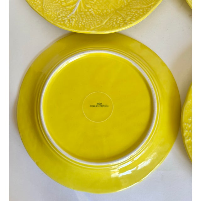 Mid-Century Secla Portuguese Yellow Majolica Cabbage Leaf Plates – Set of 4 For Sale - Image 9 of 10