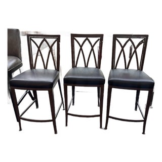 Metal and Leather Counter Stools - Set of 3 For Sale