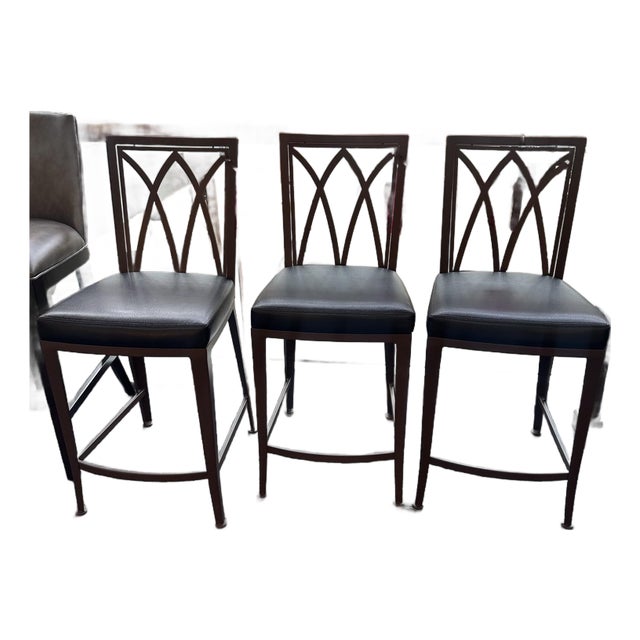 Metal and Leather Counter Stools - Set of 3 For Sale