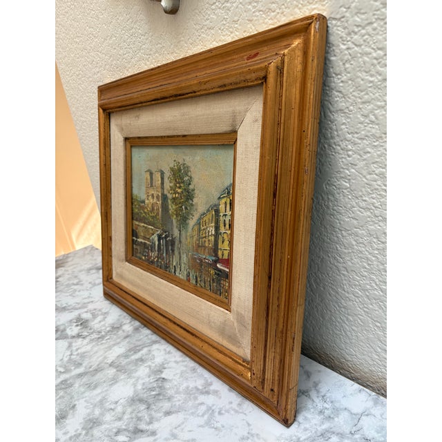 Wood Vintage French Framed Original Painting of a Cheerful City Scent For Sale - Image 7 of 10