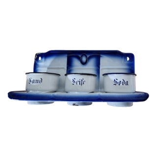 Rare, Antique German Flow Blue Enamelware Laundry/Kitchen Scullery Rack For Sale