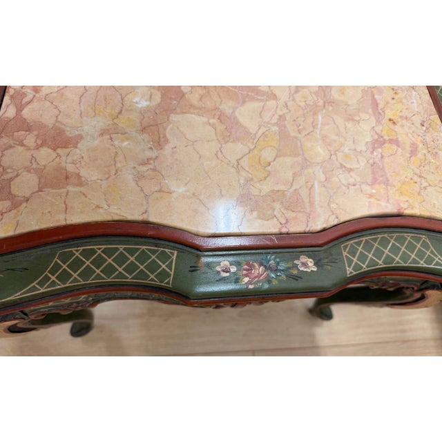 1950s Vintage Painted Italian Venetian-Style Chinoiserie Low Coffee Table With Marble Top For Sale - Image 5 of 12
