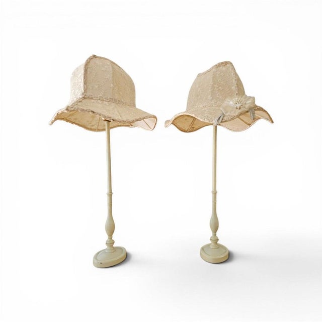 Baroque Lamps with Hat-Shaped Lace Shades, Set of 2 For Sale - Image 12 of 12
