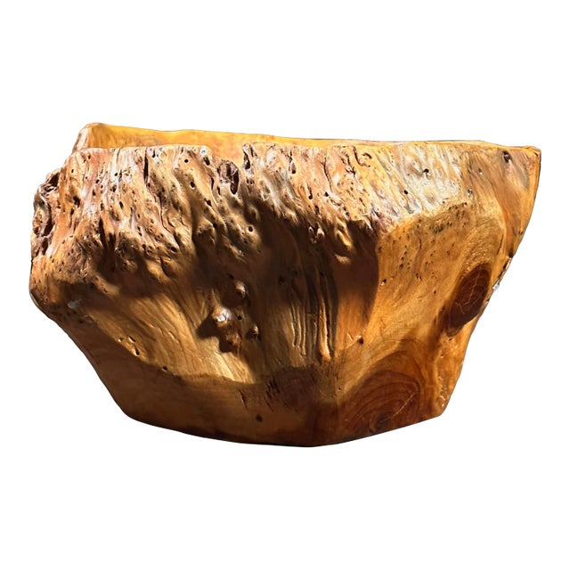Vintage Organic Modern Hand Carved Wooden Root Bowl For Sale