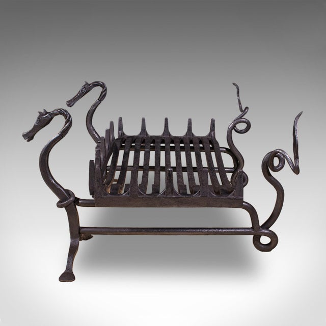 1900 - 1909 Antique Dragon Motif Fireplace Set, English, Fire Basket, Andirons, Edwardian For Sale - Image 5 of 12