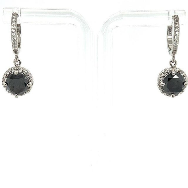 Contemporary 4.33 Carat Black Diamond White Diamond White Gold Dangle Earrings, A Pair For Sale - Image 3 of 4
