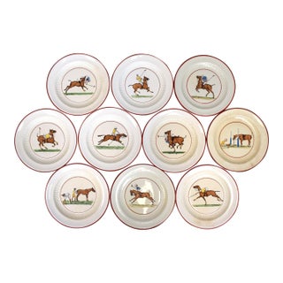 Set X 10 Cyril Gorainoff Hand Painted Polo Scene Dinner 10" Plates For Sale