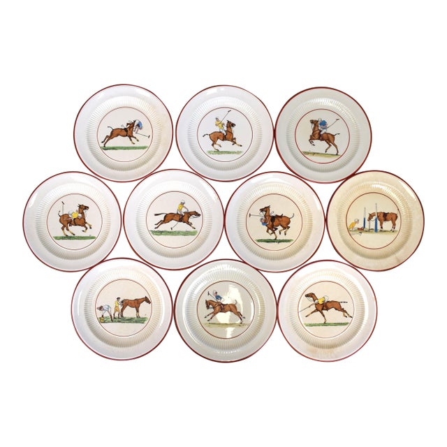Set X 10 Cyril Gorainoff Hand Painted Polo Scene Dinner 10" Plates For Sale