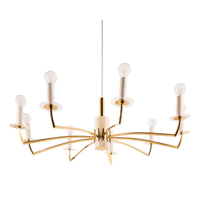 Mid-Century Modern Star-Shaped Chandelier with Brass Arms, 1960s For Sale