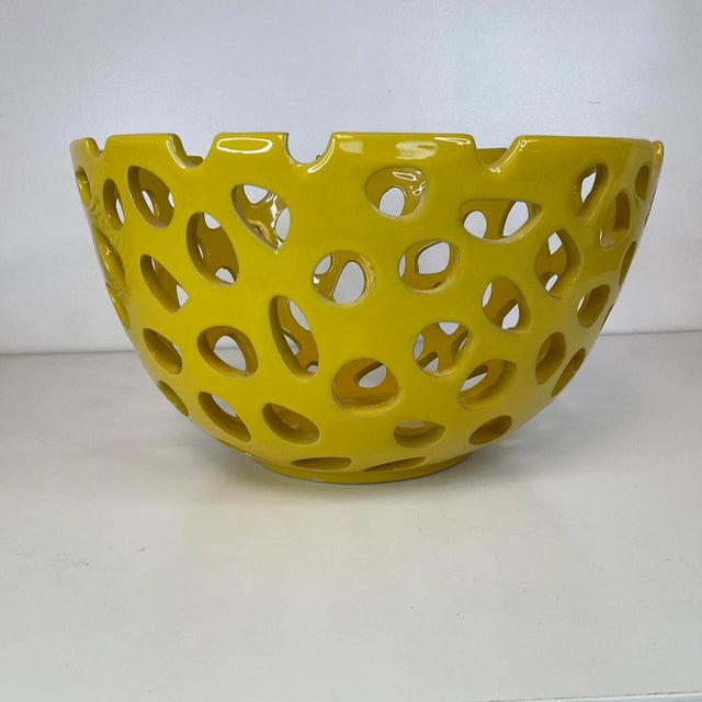 1990s 1990s Contemporary Free Form Cutout Ceramic Decorative Bowl in Mustard Yellow For Sale - Image 5 of 13