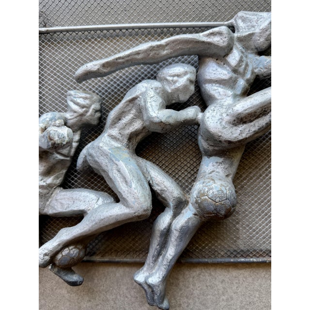 Metal Vintage Brutalist Metal Soccer Wall Sculpture Weinberg Soviet Style Fifa For Sale - Image 7 of 15