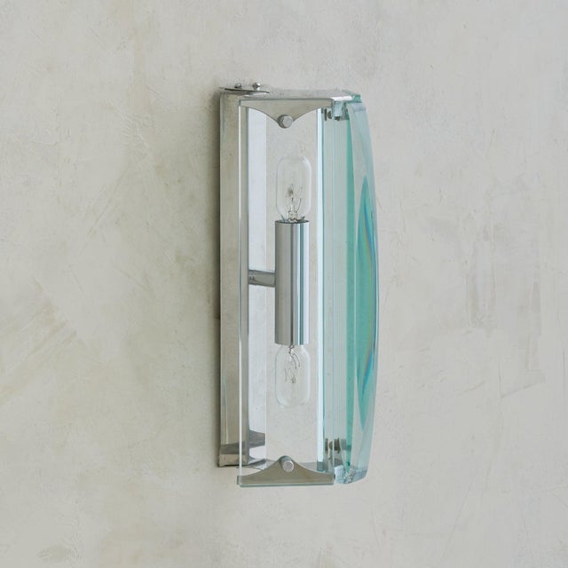 Fontana Arte Pair of Italian Chrome + Glass Sconces in the Manner of Fontana Arte, 1960s For Sale - Image 4 of 7