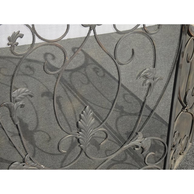 Black Vintage Black Fireplace Screen W Mesh Backing & Leaf Decor - French Country For Sale - Image 8 of 17