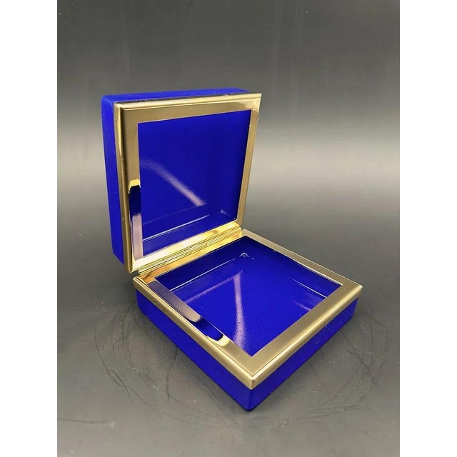 Antique Square Box in Lapis Lazuli Colored Opaline Glass with Gilded Bronze Frames, 1890s For Sale - Image 11 of 13