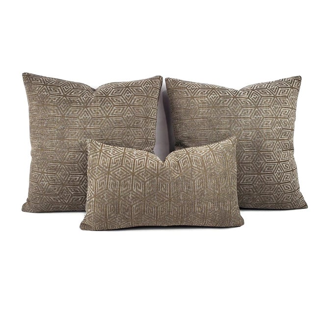 2020s F. Schumacher Cosmati Chenille in Smoke Pillow Cover - 12" X 20" Light Gray and Dark Gray Geometric Pattern Cushion Case For Sale - Image 5 of 5