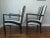 French 1940s Pair of Black Chairs, Sheraton Style, With New Upholstery in Cream & Black Stripes For Sale - Image 3 of 9