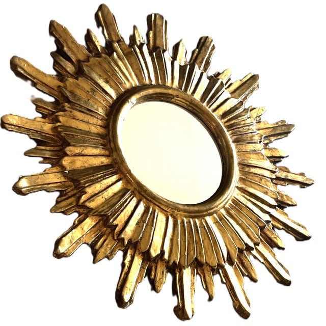 Vintage French Giltwood Sunburst Wall Mirror, 1950s For Sale - Image 6 of 11