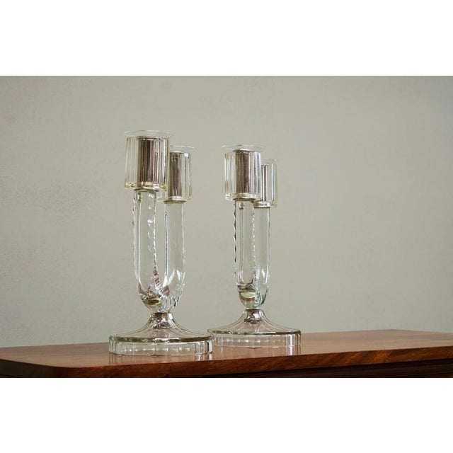 Silver Vintage French Art Deco Candleholders in Crystal, 1930s, Set of 2 For Sale - Image 8 of 12