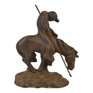 Mid 20th Century Heavy Cast Iron Figurine After "End of the Trail" Bookend