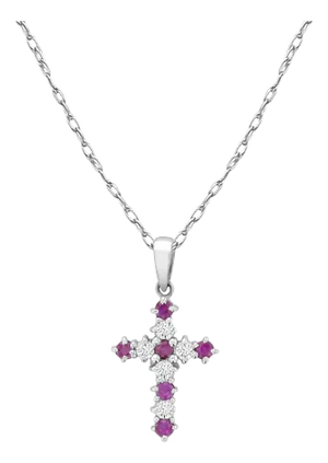 Half Carat Ruby Diamond Cross Necklace 14k White Gold
