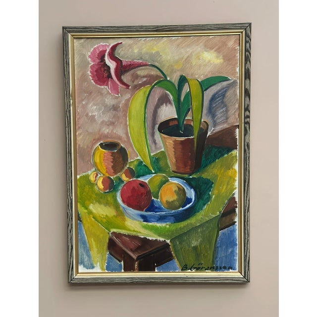 Mid-Century Modern Bror Göransson, Flowers and Fruit, 1960s, Oil on Canvas, Framed For Sale - Image 3 of 14