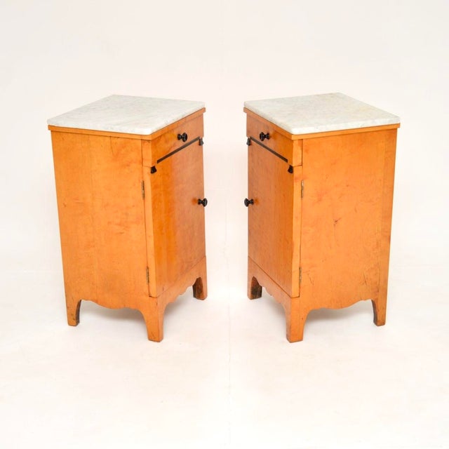 Late 19th Century Antique Swedish Satin Birch Bedside Cabinets with Marble Tops, 1890s, Set of 2 For Sale - Image 5 of 11