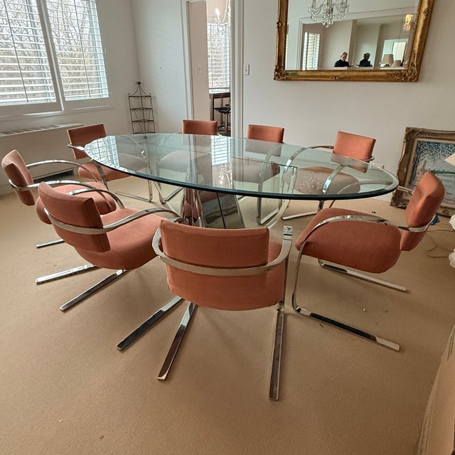 Mid Century Brueton Dining Room Set with 8 Chairs A super chic dining set entirely by Brueton. 8 substantial cantilevered...