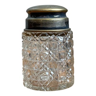 Antique Monogrammed Metal Topped Glass Vanity Jar For Sale
