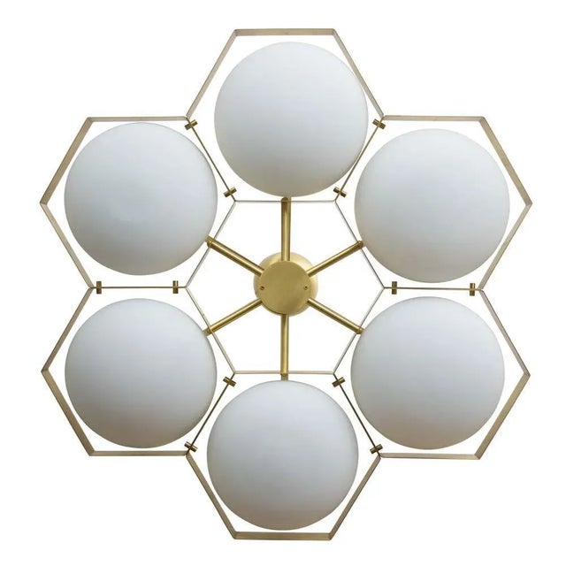 Brass and White Murano Glass Beehive Flush Mount Ceiling Lamp, 2009 For Sale - Image 4 of 5