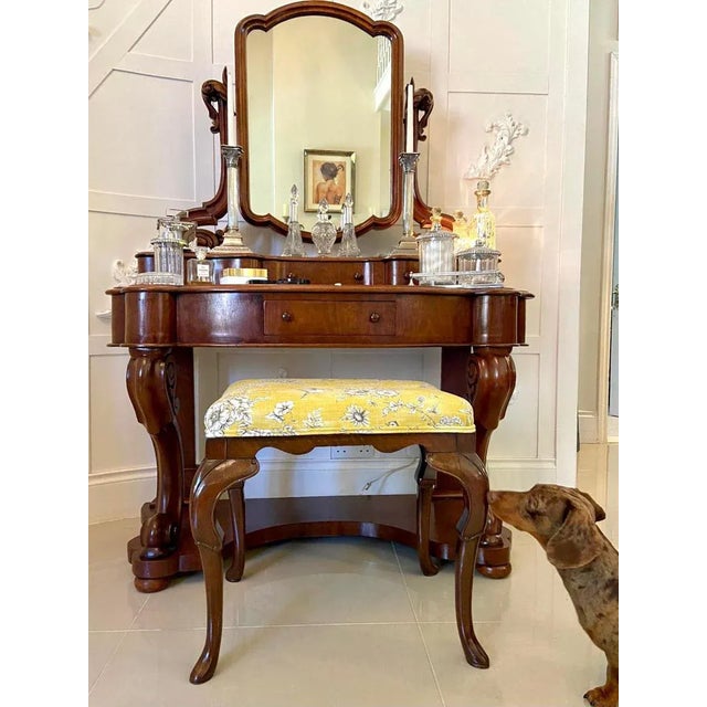 Antique victorian walnut stool having a pretty newly upholstered seat in a quality fabric depicting finches and wild...