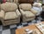 Pair of vintage upholstered barrel chairs. Zip off cushion covers on a blended poly fill cushion. No rip, stains or worn...