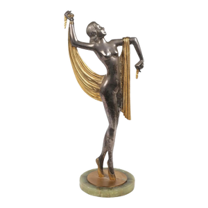 1930’s Art Deco 22” Gilt & Silvered Bronze Sculpture of a Dancer