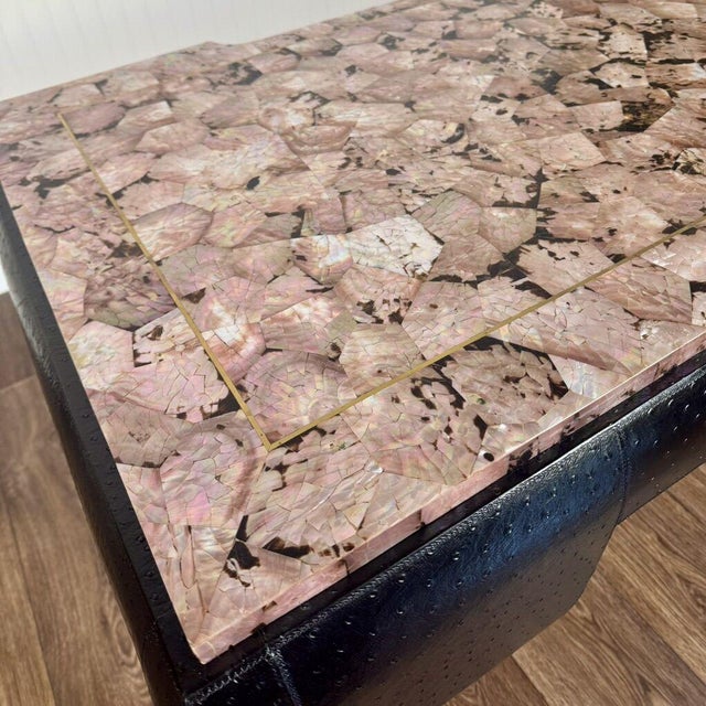 Late 20th Century Maitland-Smith Leather Desk W/ Abalone Shell Top For Sale - Image 12 of 18