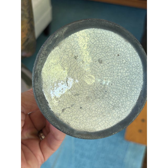 Large Vintage Gerald & Kelly Hong Signed Raku Ceramic Vessel Postmodern Vessel Lidded Jar 18" For Sale - Image 9 of 17