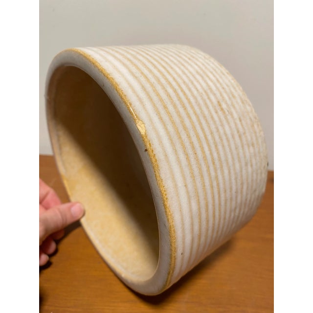 Mid-Century Modern Vintage Zanesville Homespun Cylindrical Blue Glazed Pot For Sale - Image 3 of 7