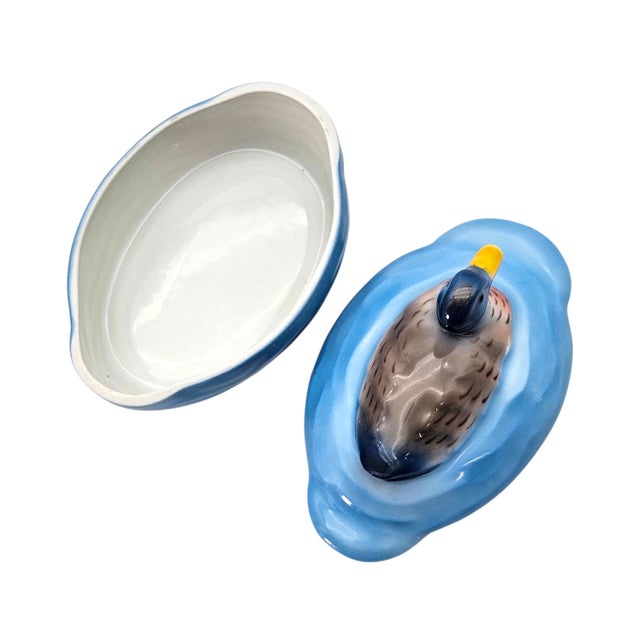 Mid-Century Czechoslovakian Blue Ceramic Duck Lidded Trinket Dish For Sale - Image 11 of 18