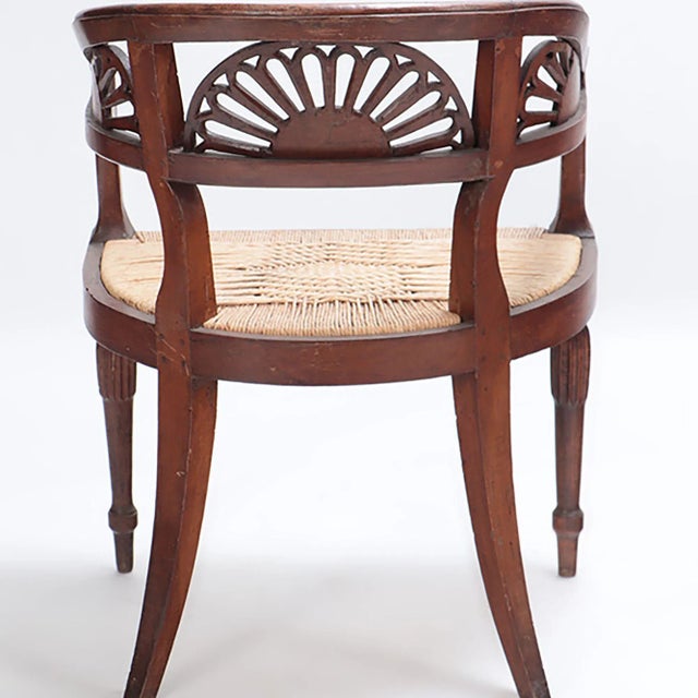 19th Century Italian Walnut Open Arm Chairs With Cord Seats and Cut Out Design. Circa 1800. A Pair For Sale - Image 5 of 11