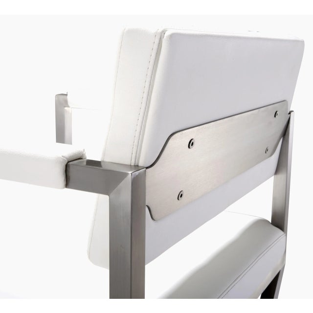 Metal Director White Vegan Leather & Steel Bar Stool For Sale - Image 7 of 11