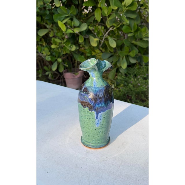 Vintage 7.5” Studio Pottery Vase With Sculptural Flared Rim For Sale In Naples, FL - Image 6 of 10