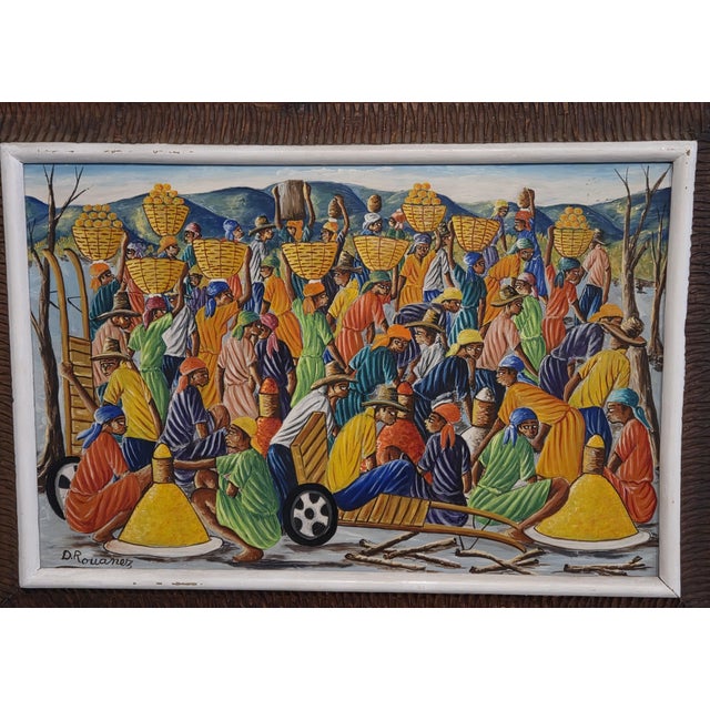 1970s Museum-Quality Dieudonne Rouanez Folkart Tableau For Sale - Image 4 of 4