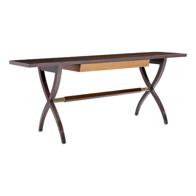 Edward Wormley for Dunbar Mid Century Brass, Walnut and Mahogany Console Table For Sale