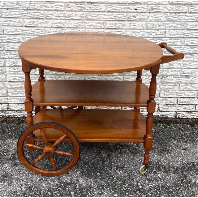 Vintage Solid Maple Drop Leaf Bar Cart Tea Cart | Chairish