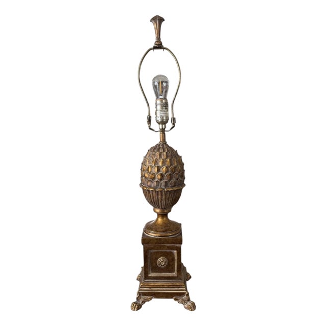 Vintage Gold Fine Art Lamps Footed Pine Cone Neoclassical Table Lamp For Sale