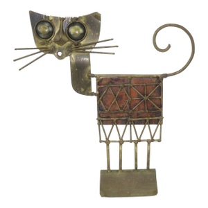 Jarc French Brutalist Metal Cat Sculpture, 1970's