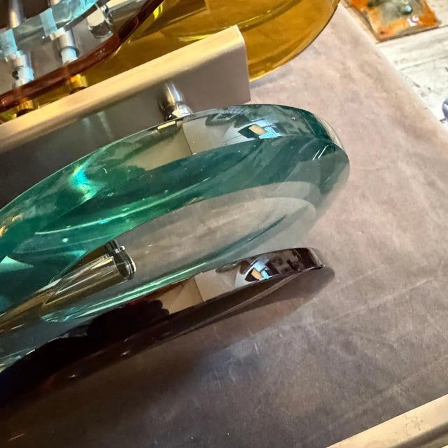 Set of Two 1970s Space Age Amber and Green Heavy Glass Wall Sconces by Veca For Sale - Image 17 of 18