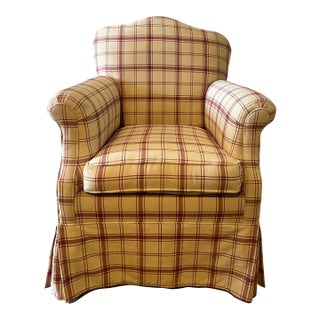 Vintage Red Plaid and Toile Club Chair For Sale